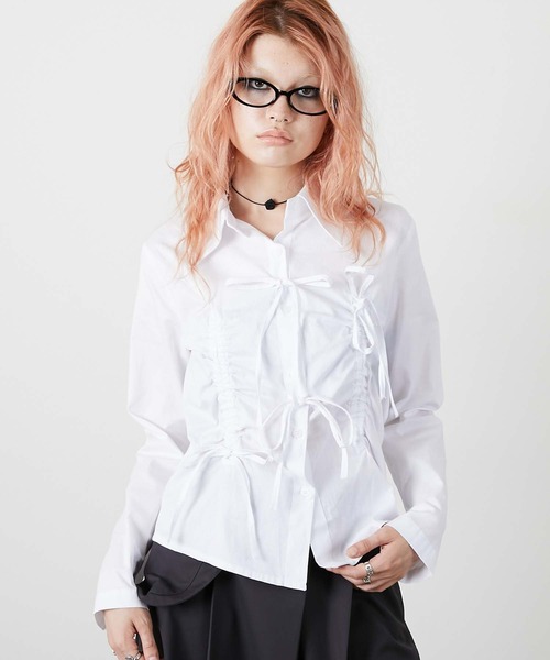 led.tokyo（レッドトウキョウ）の「【led.tokyo】RIBBON SHIRT/リボンシャツ（シャツ/ブラウス・レディース・ホワイト/ブラック・FREE）」の2枚目の写真