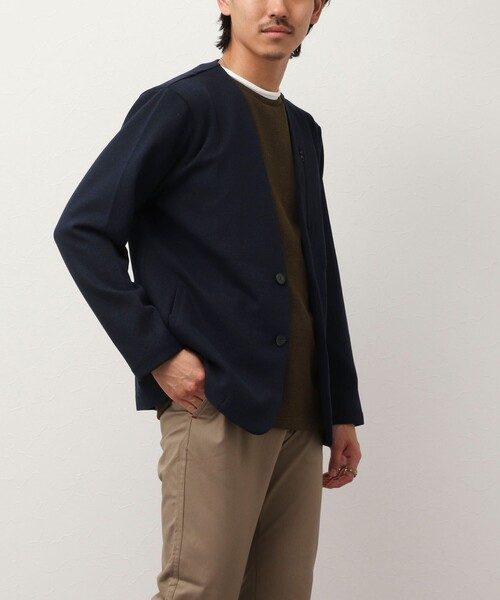 NOLLEY'S LIGHT（ノーリーズライト）の「《ビジカジ対応》メランジカノコ ノーカラーカーディガン（Tシャツ/カットソー・メンズ・グレー/ダークネイビー/ブラック・L/M）」の4枚目の写真