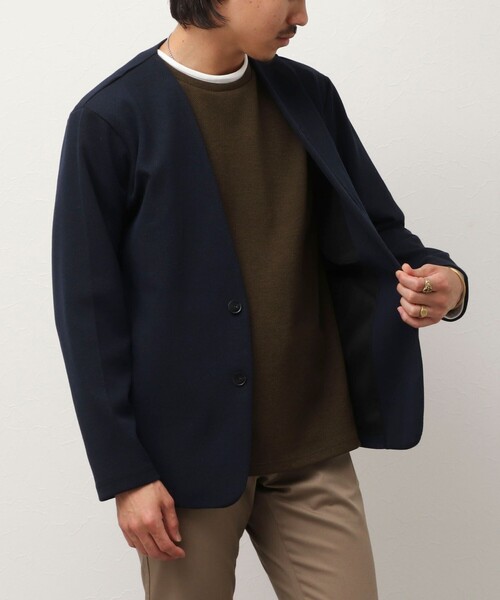 NOLLEY'S LIGHT（ノーリーズライト）の「《ビジカジ対応》メランジカノコ ノーカラーカーディガン（Tシャツ/カットソー・メンズ・グレー/ダークネイビー/ブラック・L/M）」の6枚目の写真