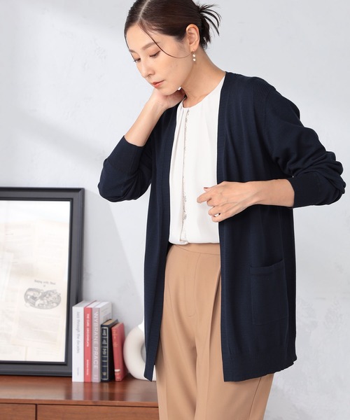 GALLORIA（ギャローリア）の「マシンウォッシャブル　ロングトッパーカーディガン（カーディガン/ボレロ・レディース・グレー/ネイビー/モカ・S/M/L/LL）」の3枚目の写真