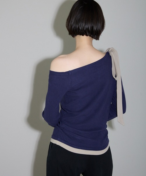 leimn(レイムン)の「ワンショルリボントップス(Tシャツ/カットソー・レディース・ネイビー/グレー系その他・M)」の3枚目の写真