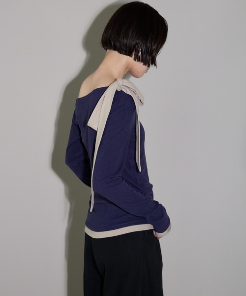 leimn(レイムン)の「ワンショルリボントップス(Tシャツ/カットソー・レディース・ネイビー/グレー系その他・M)」の4枚目の写真