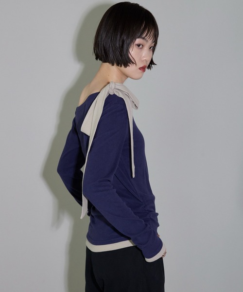 leimn(レイムン)の「ワンショルリボントップス(Tシャツ/カットソー・レディース・ネイビー/グレー系その他・M)」の6枚目の写真
