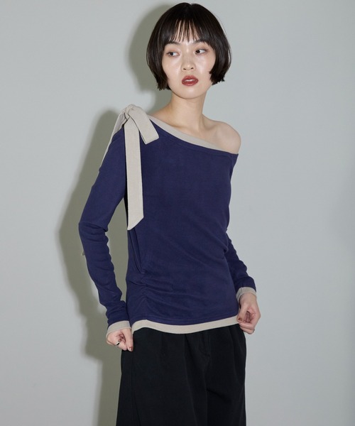 leimn(レイムン)の「ワンショルリボントップス(Tシャツ/カットソー・レディース・ネイビー/グレー系その他・M)」の5枚目の写真