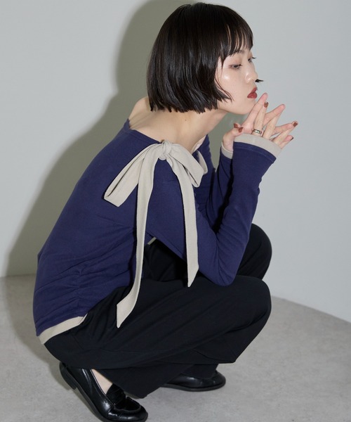 leimn(レイムン)の「ワンショルリボントップス(Tシャツ/カットソー・レディース・ネイビー/グレー系その他・M)」の15枚目の写真