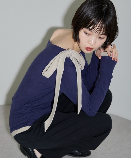 leimn(レイムン)の「ワンショルリボントップス(Tシャツ/カットソー・レディース・ネイビー/グレー系その他・M)」の16枚目の写真