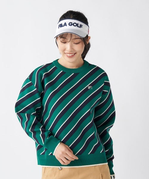 FILA GOLF(フィラゴルフ )の「【FILAGOLF/フィラゴルフ】レディース軽量ポリエステルニッ|ドロップショルダー&オーバーシルエット(ニット/セーター・レディース・グリーン/ネイビー/イエロー・LARGE/X-LARGE/MEDIUM)」の2枚目の写真