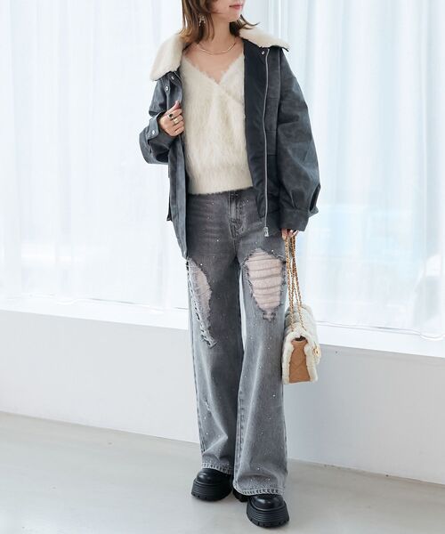 MAJESTIC LEGON(マジェスティックレゴン)の「ヴィンテージライク合皮ブルゾン(ブルゾン・レディース・ブラウン/ブラック系その他2/ブラック・MEDIUM)」の11枚目の写真