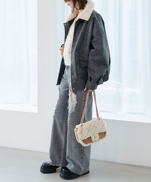 MAJESTIC LEGON(マジェスティックレゴン)の「ヴィンテージライク合皮ブルゾン(ブルゾン・レディース・ブラウン/ブラック系その他2/ブラック・MEDIUM)」の12枚目の写真