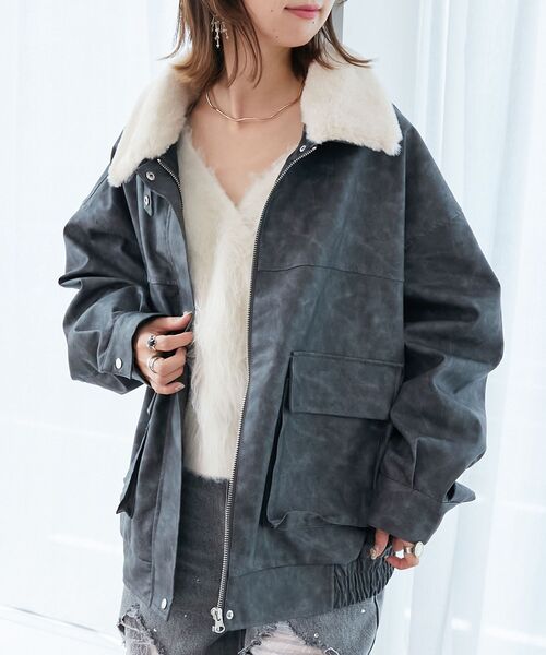 MAJESTIC LEGON(マジェスティックレゴン)の「ヴィンテージライク合皮ブルゾン(ブルゾン・レディース・ブラウン/ブラック系その他2/ブラック・MEDIUM)」の14枚目の写真