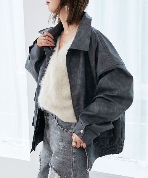 MAJESTIC LEGON(マジェスティックレゴン)の「ヴィンテージライク合皮ブルゾン(ブルゾン・レディース・ブラウン/ブラック系その他2/ブラック・MEDIUM)」の19枚目の写真