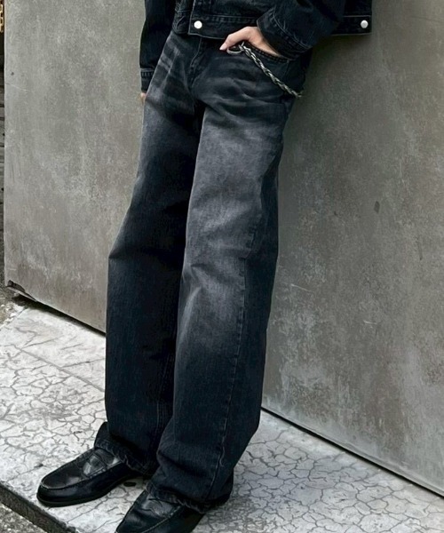 Chikashitsu +（チカシツプラス）の「【Chikashitsu +】semi wide denim pants 2 / 【チカシツプラス】セミワイドデニムパンツ2（デニムパンツ・メンズ・ブラック/ブルー・M/S）」の15枚目の写真