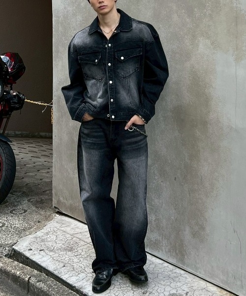 Chikashitsu +（チカシツプラス）の「【Chikashitsu +】semi wide denim pants 2 / 【チカシツプラス】セミワイドデニムパンツ2（デニムパンツ・メンズ・ブラック/ブルー・M/S）」の10枚目の写真