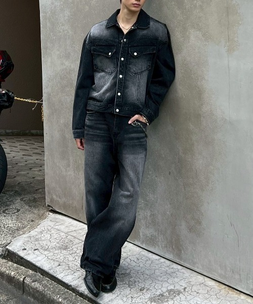 Chikashitsu +（チカシツプラス）の「【Chikashitsu +】semi wide denim pants 2 / 【チカシツプラス】セミワイドデニムパンツ2（デニムパンツ・メンズ・ブラック/ブルー・M/S）」の11枚目の写真