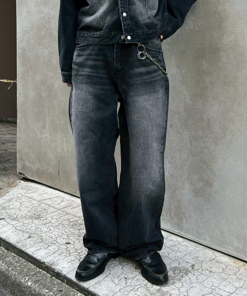 Chikashitsu +（チカシツプラス）の「【Chikashitsu +】semi wide denim pants 2 / 【チカシツプラス】セミワイドデニムパンツ2（デニムパンツ・メンズ・ブラック/ブルー・M/S）」の14枚目の写真