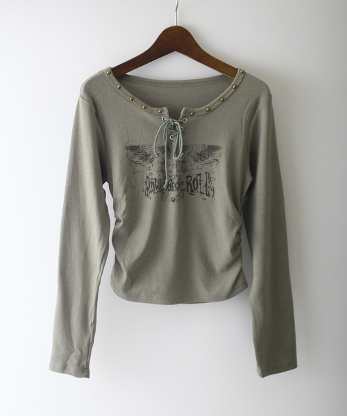 SpRay（スプレイ）の「イーグルプリントスピンドルロンT（Tシャツ/カットソー・レディース・アイボリー/ブラウン/カーキ/ライトベージュ/ブラック/ボルドー/ホワイト・FREE）」の15枚目の写真