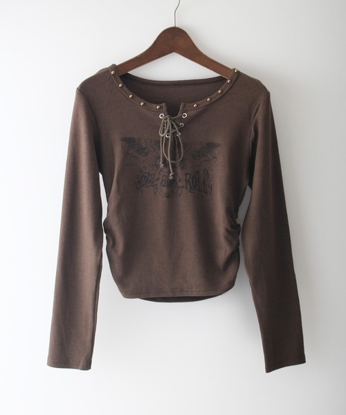 SpRay（スプレイ）の「イーグルプリントスピンドルロンT（Tシャツ/カットソー・レディース・アイボリー/ブラウン/カーキ/ライトベージュ/ブラック/ボルドー/ホワイト・FREE）」の17枚目の写真