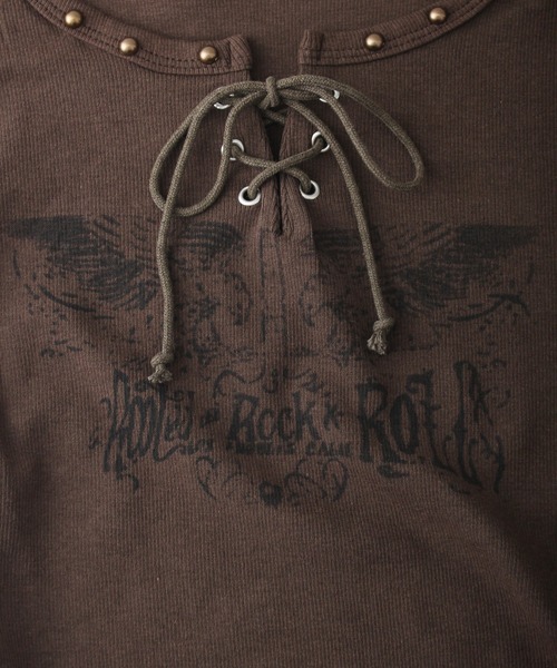 SpRay（スプレイ）の「イーグルプリントスピンドルロンT（Tシャツ/カットソー・レディース・アイボリー/ブラウン/カーキ/ライトベージュ/ブラック/ボルドー/ホワイト・FREE）」の22枚目の写真