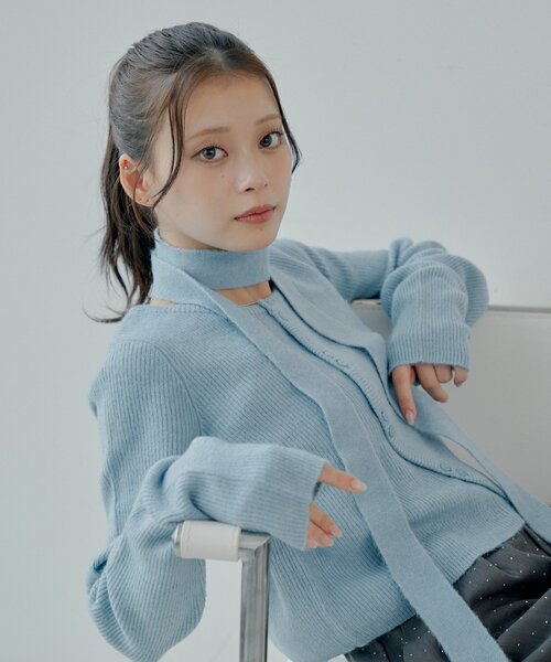 セール】チョーカー付きラウンドボタンコンパクトカーディガン