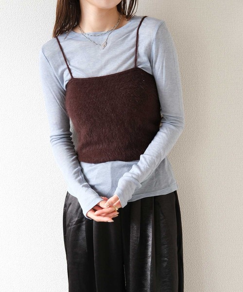 Reurie'(レウリィ)の「アンゴラブレンドニットビスチェ / キャミソール レイヤード 重ね着 ふわふわ 秋冬 シンプル(キャミソール・レディース・ダークブラウン/ライトグレー・FREE)」の3枚目の写真