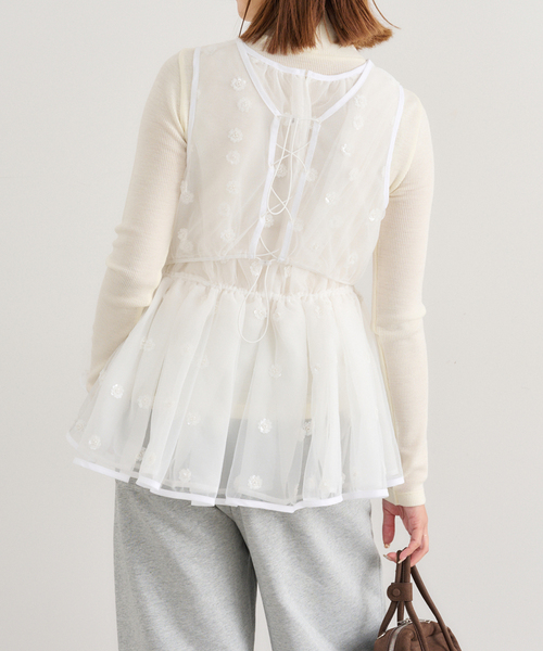 U by SPICK&SPAN（ユーバイスピックアンドスパン）の「フラワースパンコールブラウス（シャツ/ブラウス・レディース・サックスブルー/ホワイト・FREE）」の6枚目の写真