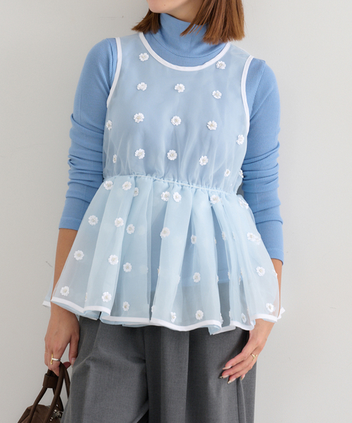 U by SPICK&SPAN（ユーバイスピックアンドスパン）の「フラワースパンコールブラウス（シャツ/ブラウス・レディース・サックスブルー/ホワイト・FREE）」の16枚目の写真