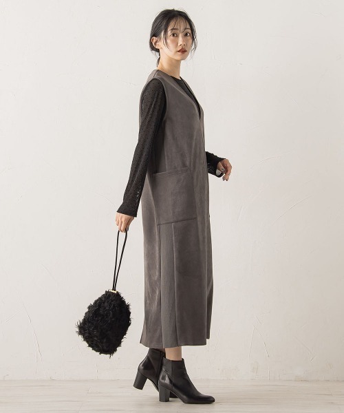 Droite lautreamont（ドロワットロートレアモン）の「マシュマロスウェードワンピース≪手洗い可能≫（ワンピース・レディース・ベージュ/チャコールグレー・M/S）」の13枚目の写真