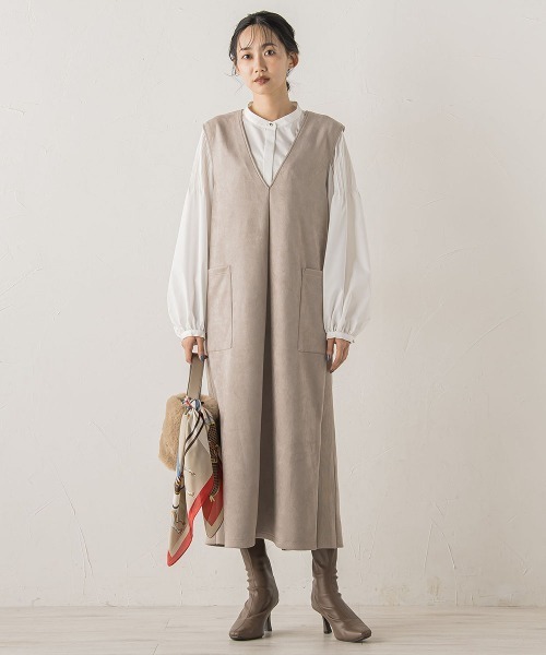 Droite lautreamont（ドロワットロートレアモン）の「マシュマロスウェードワンピース≪手洗い可能≫（ワンピース・レディース・ベージュ/チャコールグレー・M/S）」の17枚目の写真