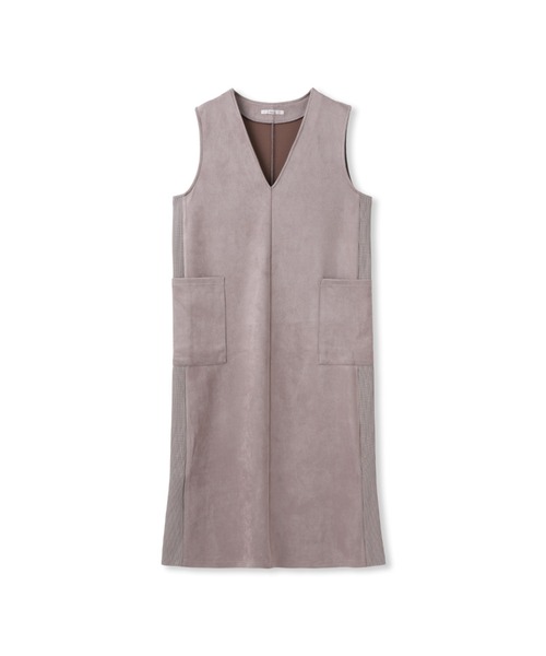 Droite lautreamont（ドロワットロートレアモン）の「マシュマロスウェードワンピース≪手洗い可能≫（ワンピース・レディース・ベージュ/チャコールグレー・M/S）」の4枚目の写真