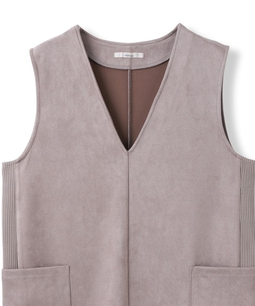 Droite lautreamont（ドロワットロートレアモン）の「マシュマロスウェードワンピース≪手洗い可能≫（ワンピース・レディース・ベージュ/チャコールグレー・M/S）」の6枚目の写真