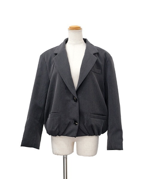 CLOTHY(クロシィ)の「【肩パット×裾を絞ったバルーンシルエット!】裾タックテーラードジャケット(テーラードジャケット・レディース・チャコールグレー/ブラック・FREE)」の13枚目の写真