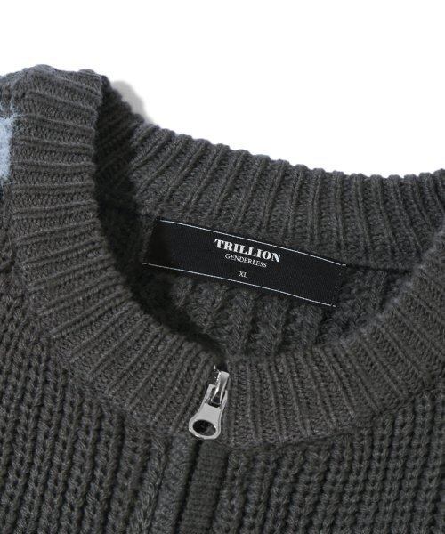 TRILLION(トリリオン)の「ウォッシャブルヘアリーブラシトラックジップアップニット(チャコール)(ニット/セーター・レディース・その他・MEDIUM/LARGE/X-LARGE)」の6枚目の写真