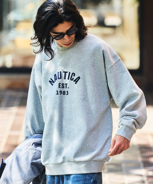 NAUTICA（ノーティカ）の「NAUTICA/ノーティカ フェルトパッチ アーチロゴ クルーネック スウェット（スウェット・メンズ・ライトグレー/ブラック/ネイビー・SMALL/LARGE/MEDIUM/X-LARGE）」の9枚目の写真