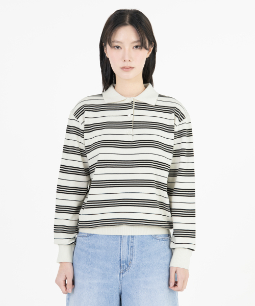 BROWNYARD(ブラウンヤード)の「Wストライプニットピケ、アイボリー(ポロシャツ・レディース・その他・1/2)」の3枚目の写真