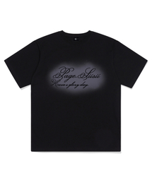 ステンシルレタリングプリント半袖Tシャツブラック