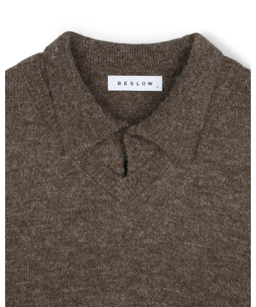 BESLOW(ビースロー)の「LAYERED COLLAR KNIT MELANGE BROWN(ニット/セーター・メンズ・その他・SMALL/MEDIUM/LARGE/X-LARGE)」の2枚目の写真
