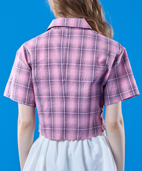 KOLEAT（コレット）の「夏休み地チェック クーリングスリムクロップ半袖シャツ [PINK]（シャツ/ブラウス・レディース・その他・FREE）」の4枚目の写真