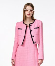 Trimmed Tweed Jacket Pink