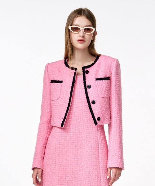 ETMON(エトモン)の「Trimmed Tweed Jacket Pink(テーラードジャケット・レディース・その他・MEDIUM/SMALL)」の1枚目の写真