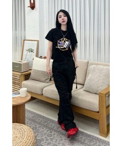 SEARCH410(サーチ410)の「バイブグラフィッククロップTシャツブラック(Tシャツ/カットソー・レディース・その他・FREE)」の6枚目の写真