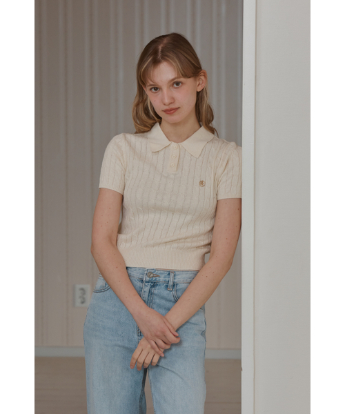 ANOETIC(アノエティック)の「ANC CABLE COLLAR KNIT_IVORY(ニット/セーター・レディース・アイボリー・FREE)」の2枚目の写真