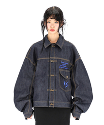 OURPOCKETS（アワーポケッツ）の「[NONE GRAPHIC]グリッドドラゴンカーブスリーブデニムジャケット（インディゴデニム）（デニムジャケット）」