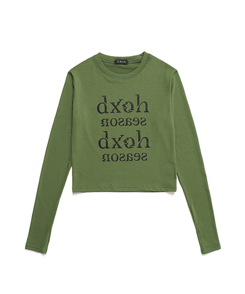 DXOH（ディソエイチ）の「ロゴシーズンセミウォーマークロップT [オリーブグリーン]（Tシャツ/カットソー・レディース・その他・FREE）」の2枚目の写真
