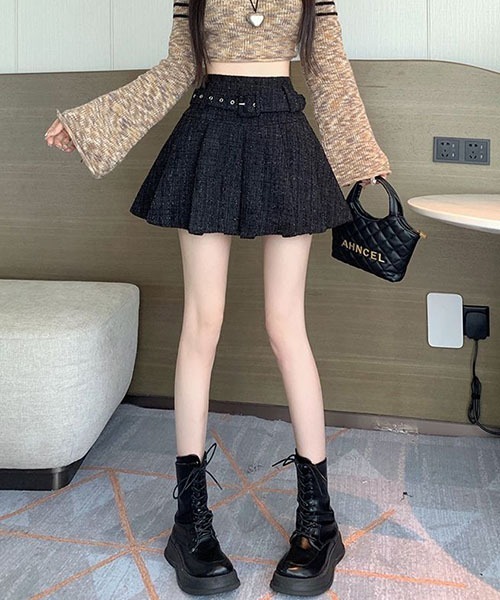 gossip!ロサンゼルス(ゴシップロサンゼルス)の「ベルテッドデザイン ツイードプリーツスカート(スカート・レディース・ブラック/ピンク/ホワイト・M/S)」の7枚目の写真
