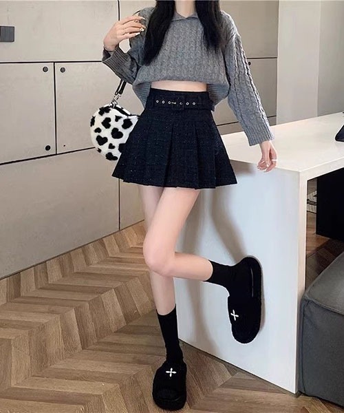 gossip!ロサンゼルス(ゴシップロサンゼルス)の「ベルテッドデザイン ツイードプリーツスカート(スカート・レディース・ブラック/ピンク/ホワイト・M/S)」の18枚目の写真