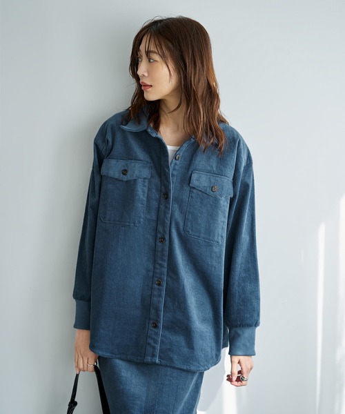 STYLE DELI（スタイルデリ）の「【セットアップ対応】コーデュロイシャツジャケット（シャツ/ブラウス・レディース・アイボリー/ブルー/グリーン・FREE）」の3枚目の写真