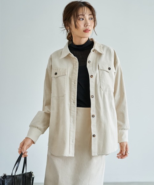 STYLE DELI（スタイルデリ）の「【セットアップ対応】コーデュロイシャツジャケット（シャツ/ブラウス・レディース・アイボリー/ブルー/グリーン・FREE）」の2枚目の写真