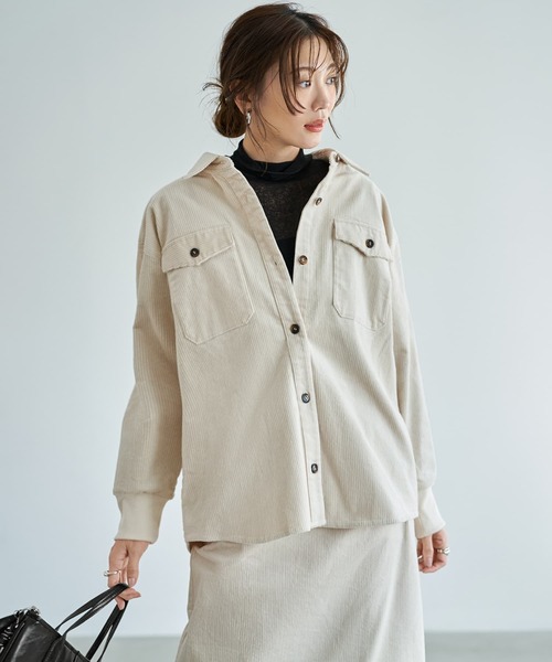 STYLE DELI（スタイルデリ）の「【セットアップ対応】コーデュロイシャツジャケット（シャツ/ブラウス・レディース・アイボリー/ブルー/グリーン・FREE）」の18枚目の写真