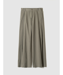 TWO PLEATED WIDE COTTON PANTS BEIGE KHAKI