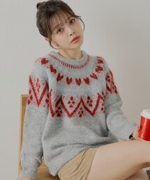 ハート柄ノルディックニット